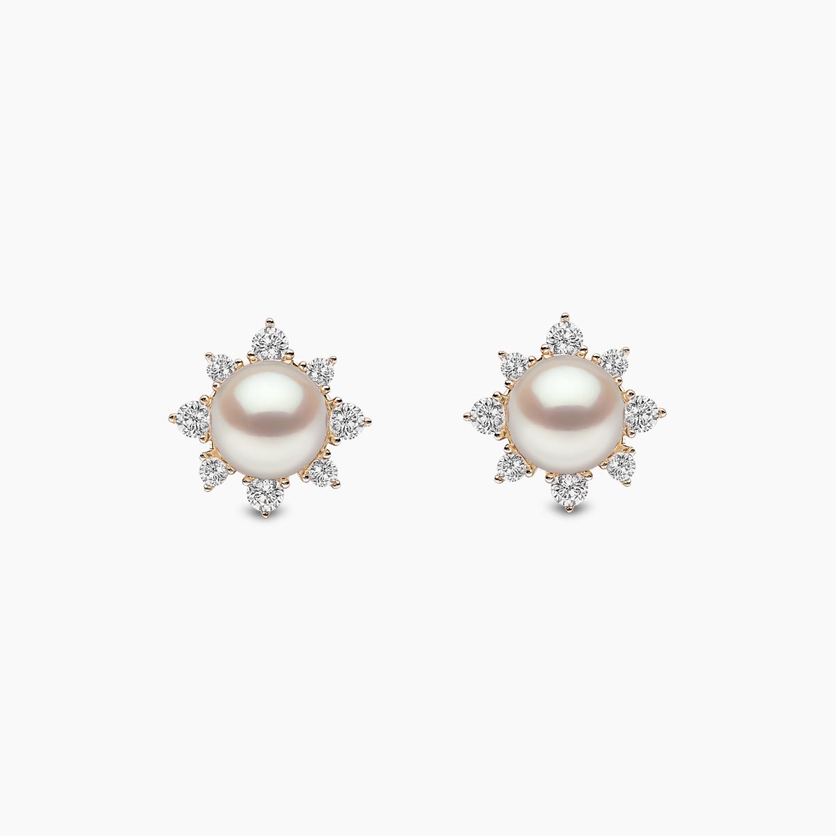 Freshwater Pearl and Diamond Rose Gold Earrings | KLENOTA